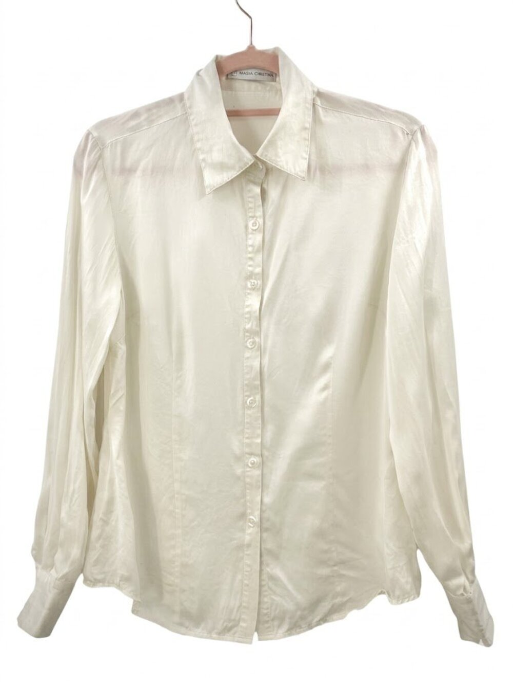 Marisa Christina Quiet Luxury 100% Silk Ivory Classic Button Front Blouse, Small